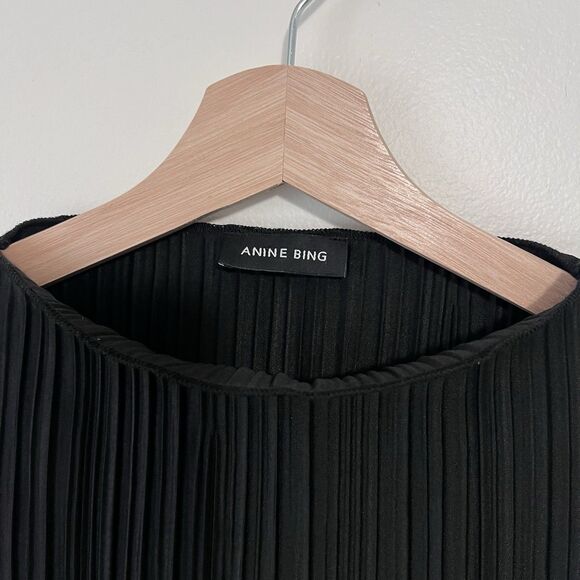 Anine Bing Rondi Black Plisse Tank Top Pleated Size L Sleeveless Pleated Classic - Picture 5 of 8